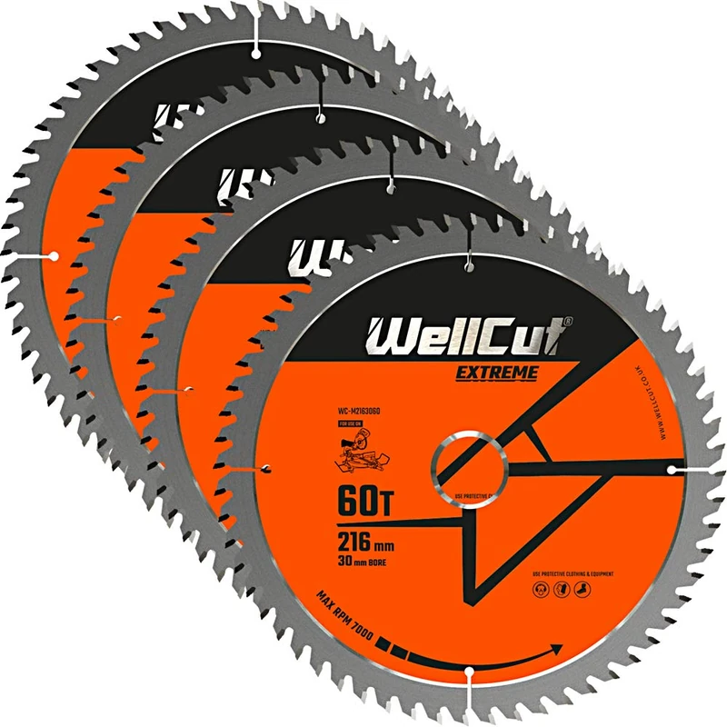 WellCut TCT Saw Blade 216mm x 60T x 30mm Bore Suitable for LS0815, DWS777, DWS774, C8FSR, KGS216 Pack of 4 - Image 1