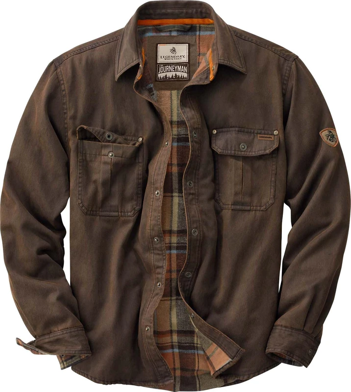 Legendary Whitetails Men's Journeyman Shirt Jacket, Flannel Lined Shacket for Men, Water-Resistant Coat Rugged Fall Clothing, Tobacco, 3X-Large Tall