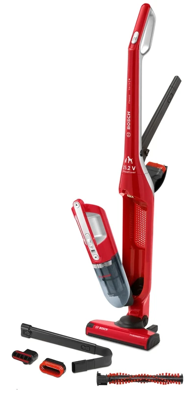 Bosch Flexxo Serie | 4 ProAnimal - Rechargeable Cordless 2 in 1 Handheld and Handstick Vacuum Cleaner with Pet Hair Accessory Kit for Multiple Surfaces, in Red