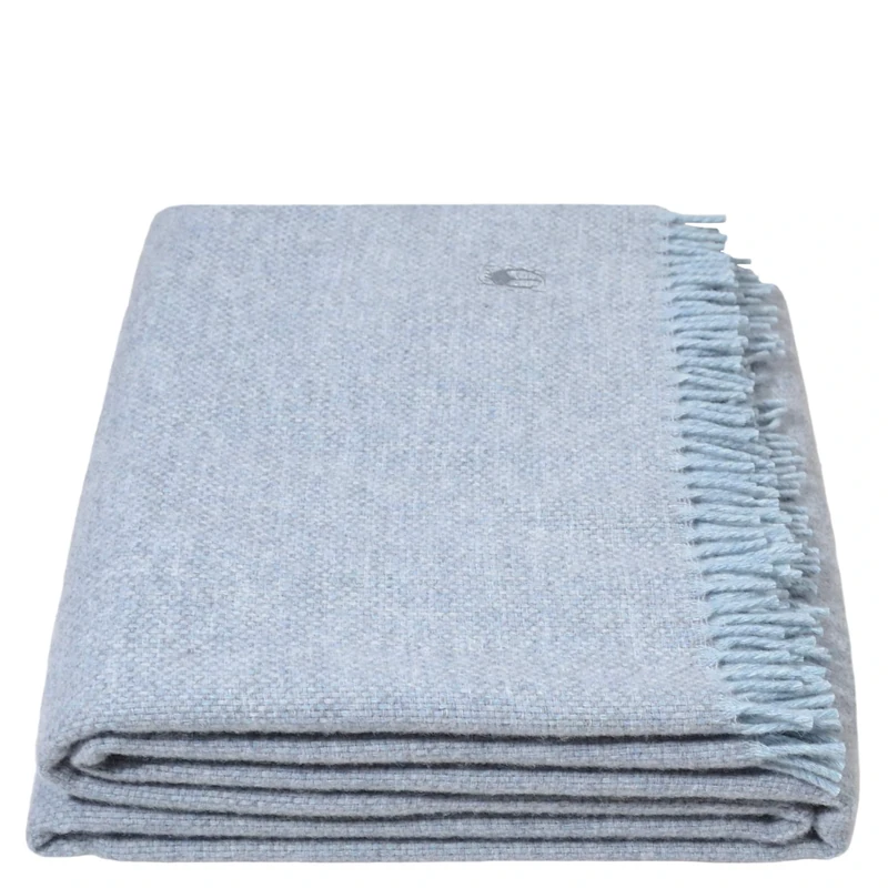 Zoeppritz since 1828 Must Relax Blanket Pure Virgin Wool Plaid with Fringes – 130 x 190 cm – 505 Powder Blue