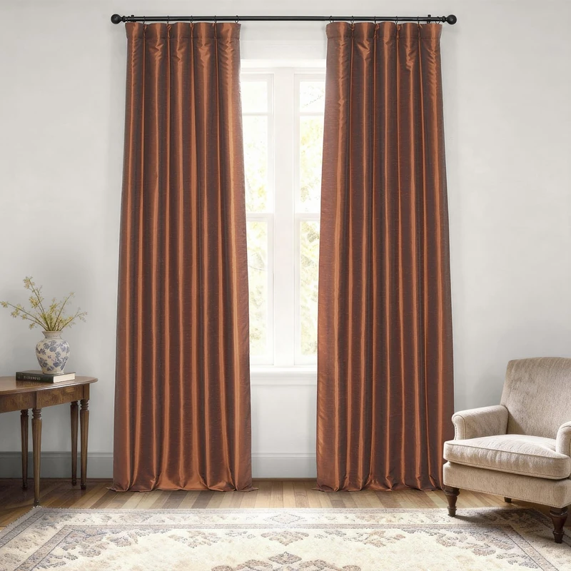 HPD Half Price Drapes Faux Silk Blackout Curtains for Room Decor Vintage Textured (1 Panel), PDCH-KBS36BO-120, Copper Kettle