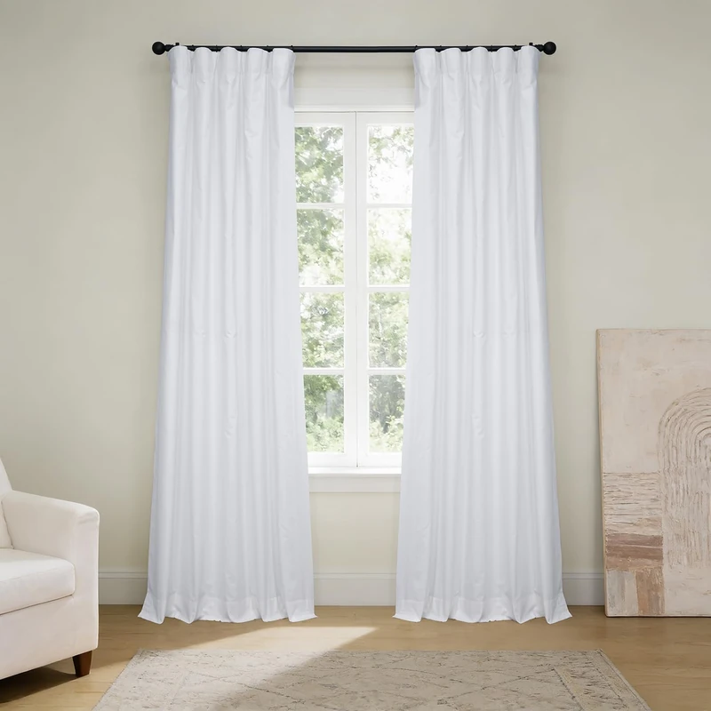 HPD Half Price Drapes Cotton True Blackout Curtains 108 inches Long Solid Thermal Insulated Window Treatment Curtain 50 X 108 (1 Panel), PRCT-BO09B-108, Whisper White