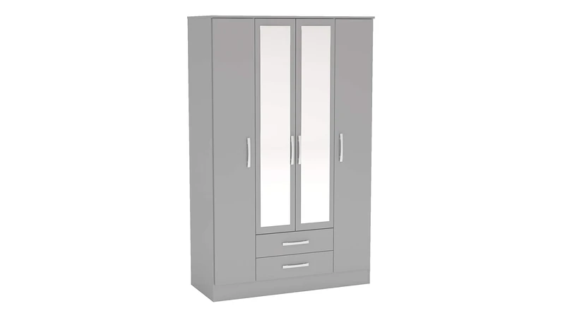 Birlea Lynx 4-Door 2 Drawer Wardrobe with Mirror-High Gloss, Grey