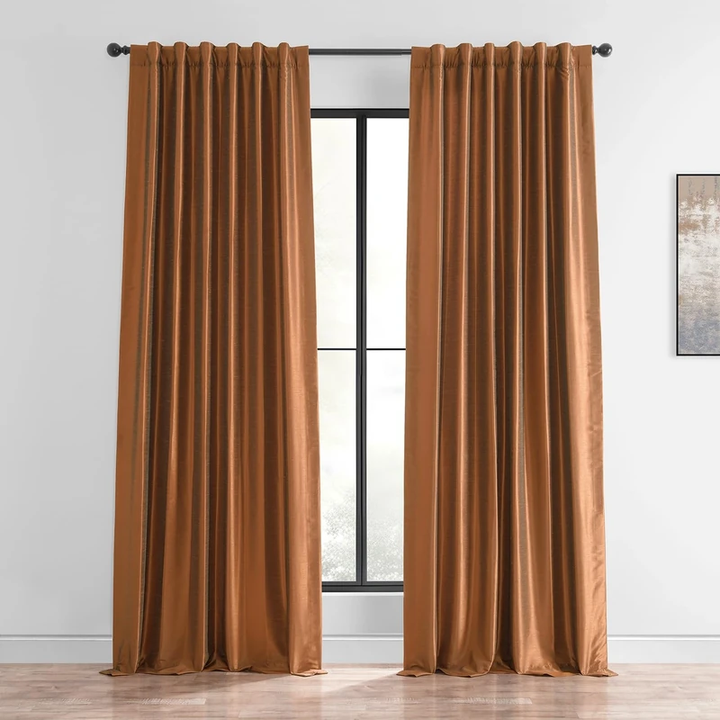 HPD Half Price Drapes Vintage Textured Faux Dupioni Silk Curtain (1 Panel), Polyester, Copper Kettle, 50" W x 84" L (Pack of 1)