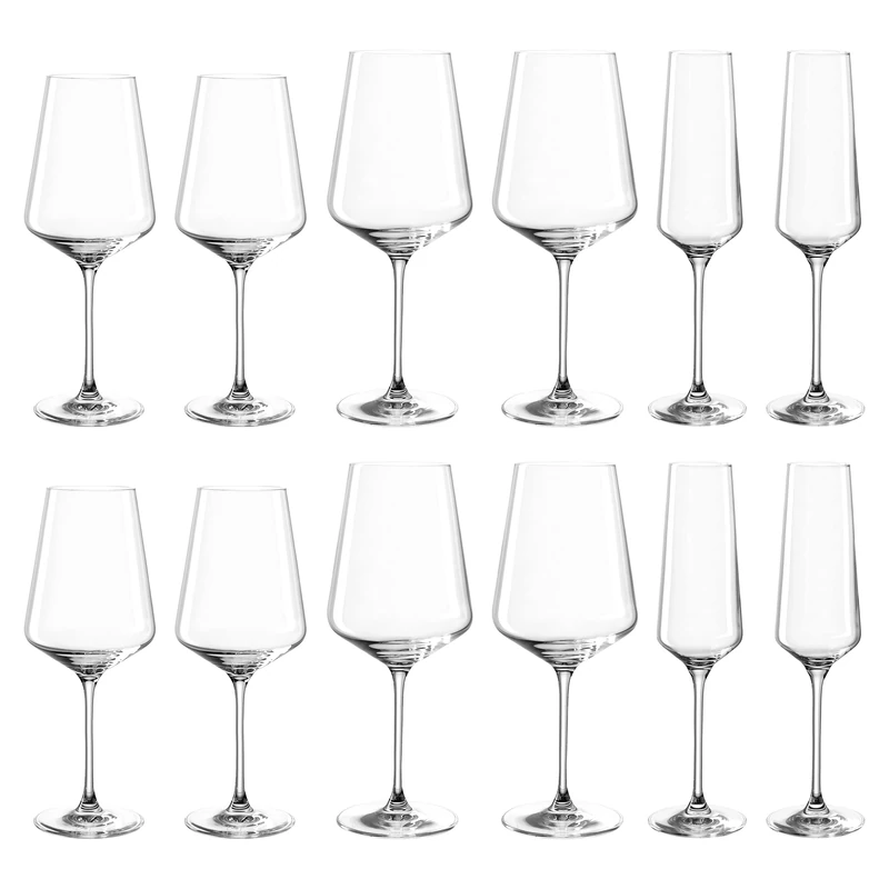 Leonardo Puccini 069525 Set of 12 White Wine, Red Wine and Champagne Glasses, Dishwasher Safe Goblet Glasses, Champagne and Wine Glasses Set