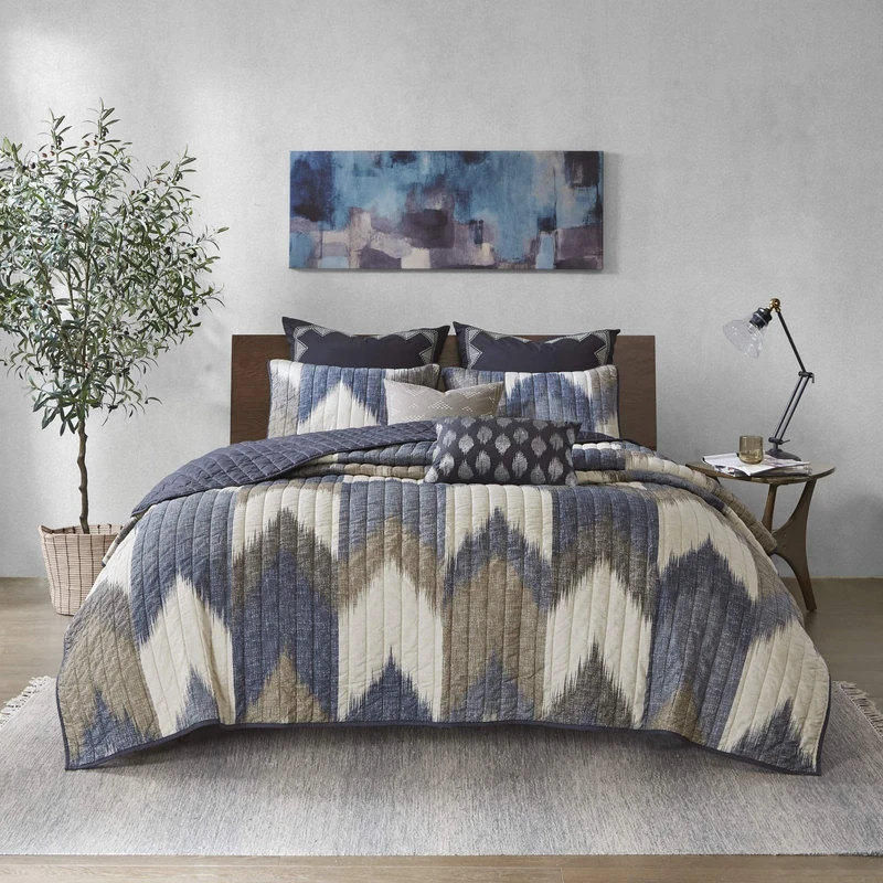 INK+IVY All Season Bedding Set, Cotton, Navy, Lime King