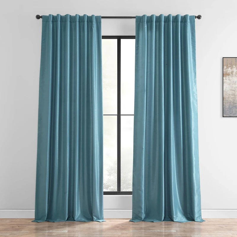 HPD Half Price Drapes Faux Dupioni Silk Curtain Vintage Textured for Room Decor 50 X 108 (1 Panel), PDCH-KBS33-108, Nassau Blue