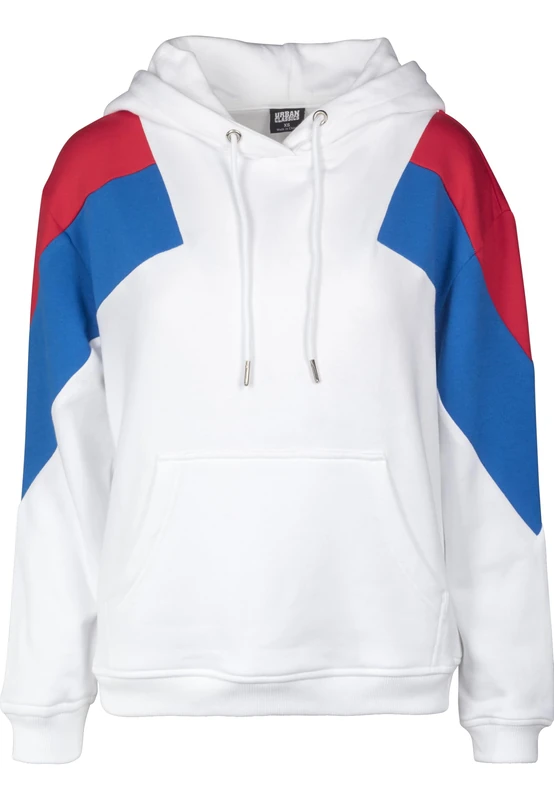 Urban Classics Women's Ladies Oversize 3-tone Block Hoodie Sweatshirt, Wht/Firered/Brightblue , XXL