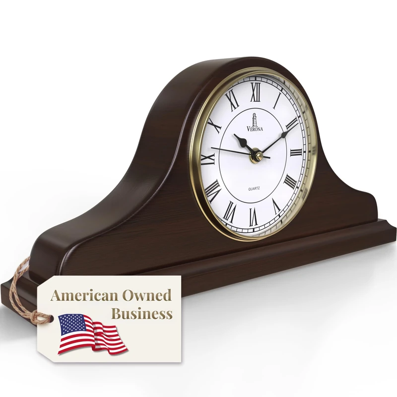 Mantel Clock, Wooden Mantle Clock for Living Room Décor - Silent, Decorative, Solid Wood, Battery Operated Mantle Clock for Fireplace Mantel, Office, Desk, Shelf & Home Décor Gift, 15x7.5 Inch - Image 1