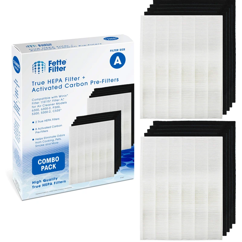 Fette Filter - 115115 Premium True HEPA H13 Filter Compatible with Winix Filter A 115115 Size 21 Plasma Wave Air Purifier AM90 P300 5300 5500 5300-2 6300-2 6300 C909 9800 C535 2 + 8 Pack