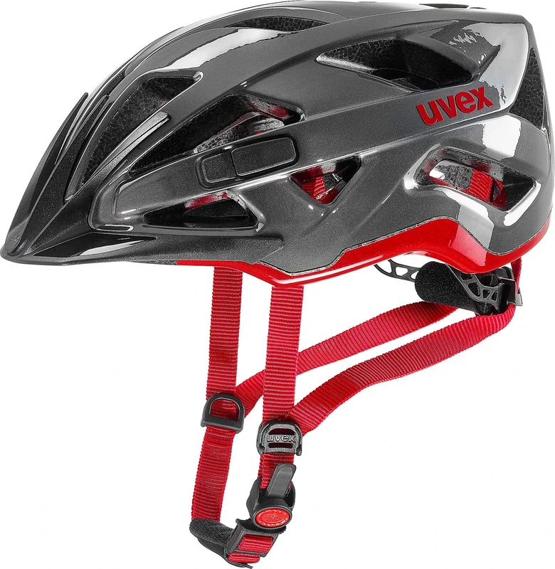 uvex Active - Secure All-Round Bike Helmet for Men & Women - Individual Fit - Upgradeable with an LED Light - Anthracite-Red - 52-57 cm