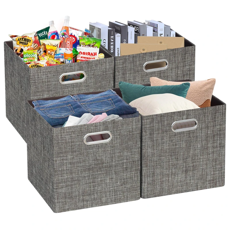 Posprica Storage Basket Bins,13×13 Foldable Storage Boxes Containers for Closet Organizer Shelf Cabinet Bookcase,Thick Fabric Drawer with Shimmer,4pcs,Brown - Image 1