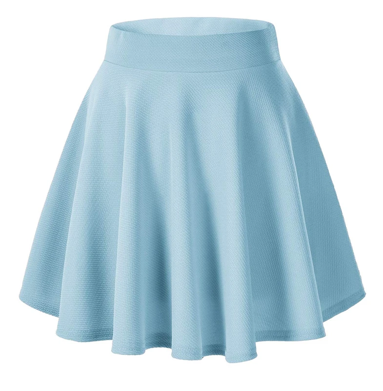 Urban CoCo Women's Basic Versatile Stretchy Flared Casual High Waist Mini Skater Skirt (M, Light Blue)