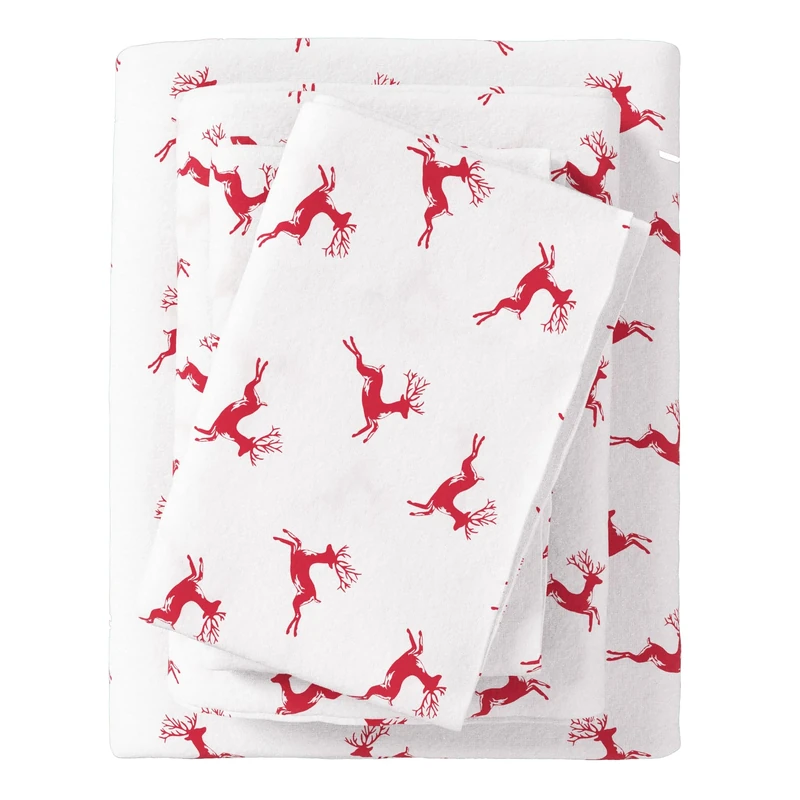 Great Bay Home Flannel Sheet Set Full Size - 100% Turkish Cotton, Double-Brushed, Printed Bed Sheets - Ultra-Soft, Cozy, 4-Piece Bedding Set (Reindeer)