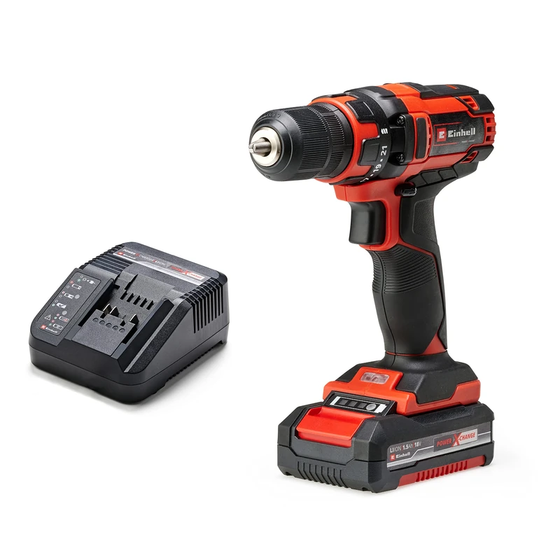 Einhell Power X-Change 35Nm Cordless Drill with Battery and Charger - 18V, 2-in-1 Combi Drill and Screwdriver with LED Light - TC-CD 18/35 Li Battery Drill Set