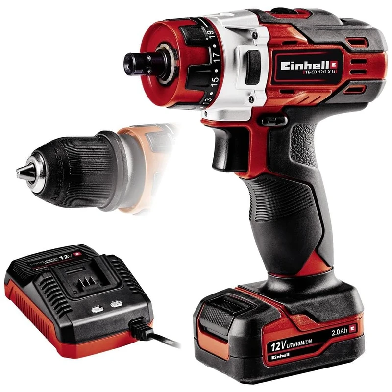 Einhell Cordless Drill TE-CD 12/1 X-Li (1 x 2.0 Ah) (Li-Ion, 12 V, 2-Speed Gearbox, Removable Drill Chuck, Speed Electronics, LED Lighting, Soft Grip, Includes 2.0 Ah Battery and 45 Minute Charger)