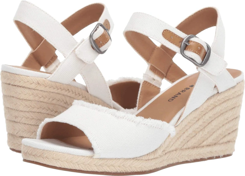 Lucky Brand Women's MINDRA Espadrille Wedge Sandal, White, 8 M US