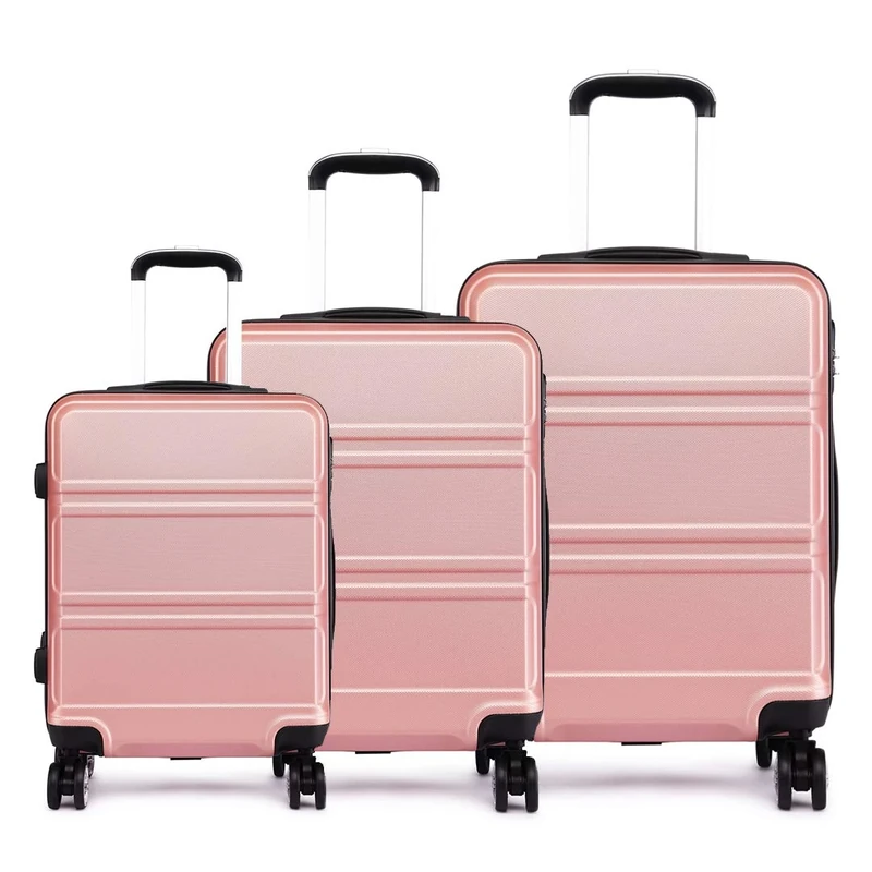 Kono 3pcs Luggage Set 4 Wheels Spinner Trolley Suitcase Lightweight ABS Luggage 20” 24” 28” (3-piece set Nude)