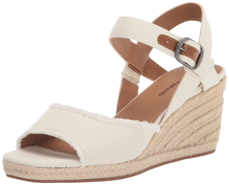 Lucky Brand Women's MINDRA Espadrille Wedge Sandal, White, 9 UK
