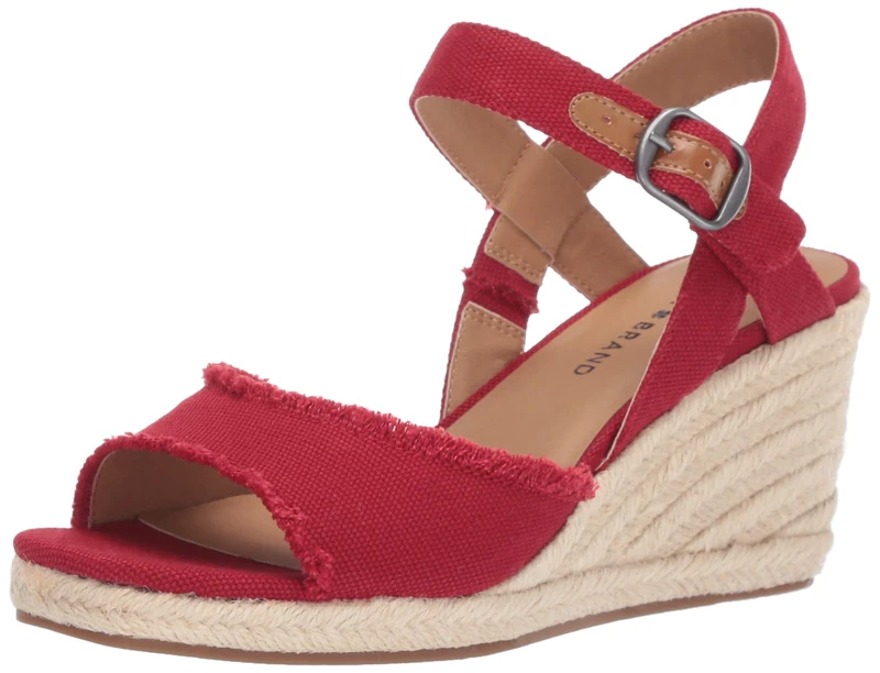 Lucky Brand Women's MINDRA Espadrille Wedge Sandal, Sb Red, (8.5 M) US