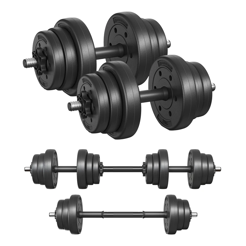 SONGMICS 2-in-1 Dumbbells Set, 2 x 10 kg Adjustable Dumbbells with Extra Barbell Bar, Plastic-Coated Weight Plates, Fitness Exercise, Home Gym, Ink Black SYL20HBK