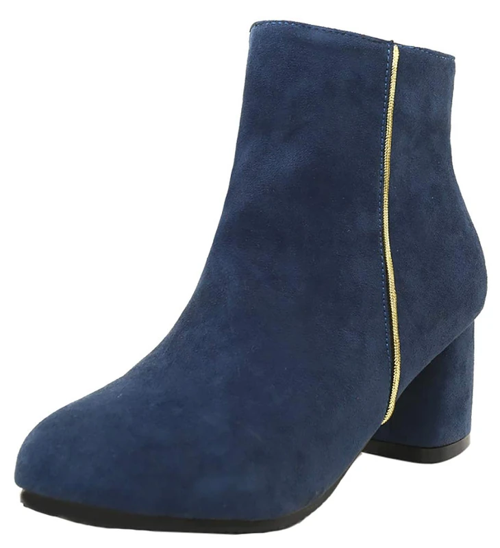 Mofri Women's Stylish Solid Zipper Round Toe Ankle High Block Mid Heel Short Boots Blue Size: 9 M US - Image 1