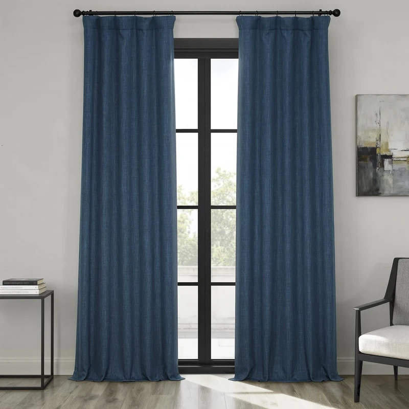 HPD Half Price Drapes Faux Linen Room Darkening Curtains - 120 Inches Long Luxury Linen Curtains for Bedroom & Living Room (1 Panel), 50W X 120L, Indigo