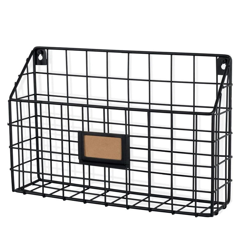 Wall35 Rivista Multipurpose Wall Mounted Farmhouse Design Basket - Wide Magazine Rack Metal Wire Black