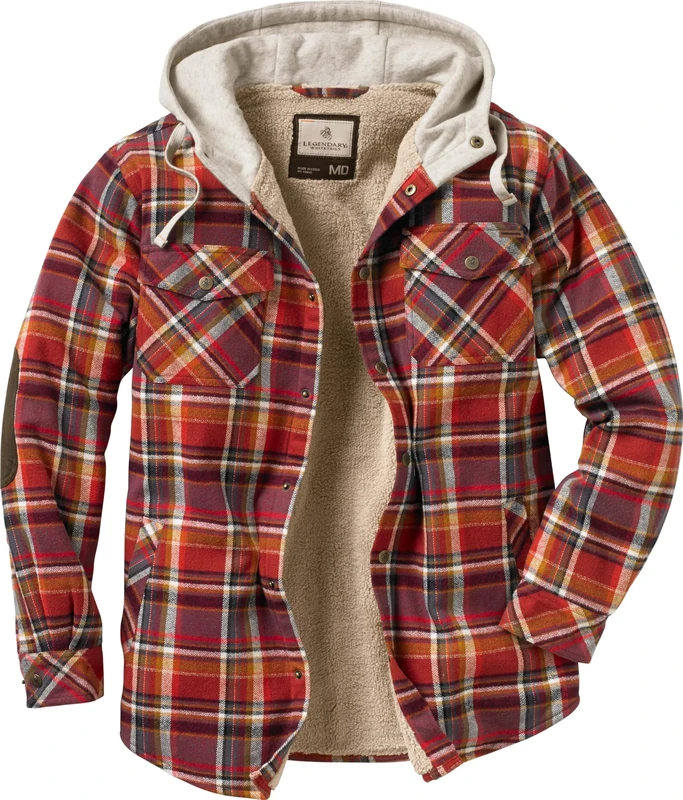 Legendary Whitetails Men's Camp Night Berber Lined Hooded Flannel Long Sleeve, Cardinal Arrowood Plaid, S UK