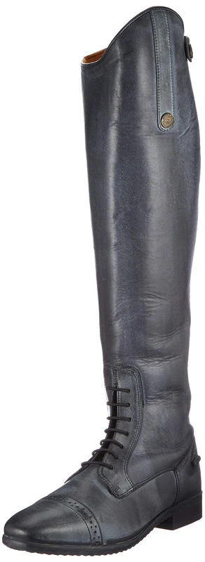 HKM Mens Valencia Leather Riding Boots Unisex Standard Length/Width 36-46 Riding Boots Black/Grey, 45 EU