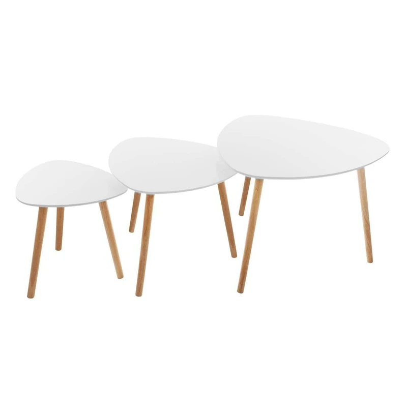 ATMOSPHERA CREATEUR D'INTERIEUR ATM-157052A Atmosphera Set of 3 Mileo Engineering Coffee Tables White and Natural Wood 34 x H. 35 cm - Image 1
