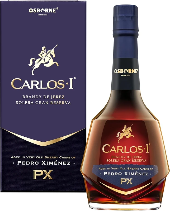 CARLOS I Pedro Ximenez Brandy de Jerez Solera Gran Reserva | Made with Grape and Aged in Centuries-Old Casks Hand-Selected from PX Solera. 40.3% Alcohol Volume - Bottle Size 70cl