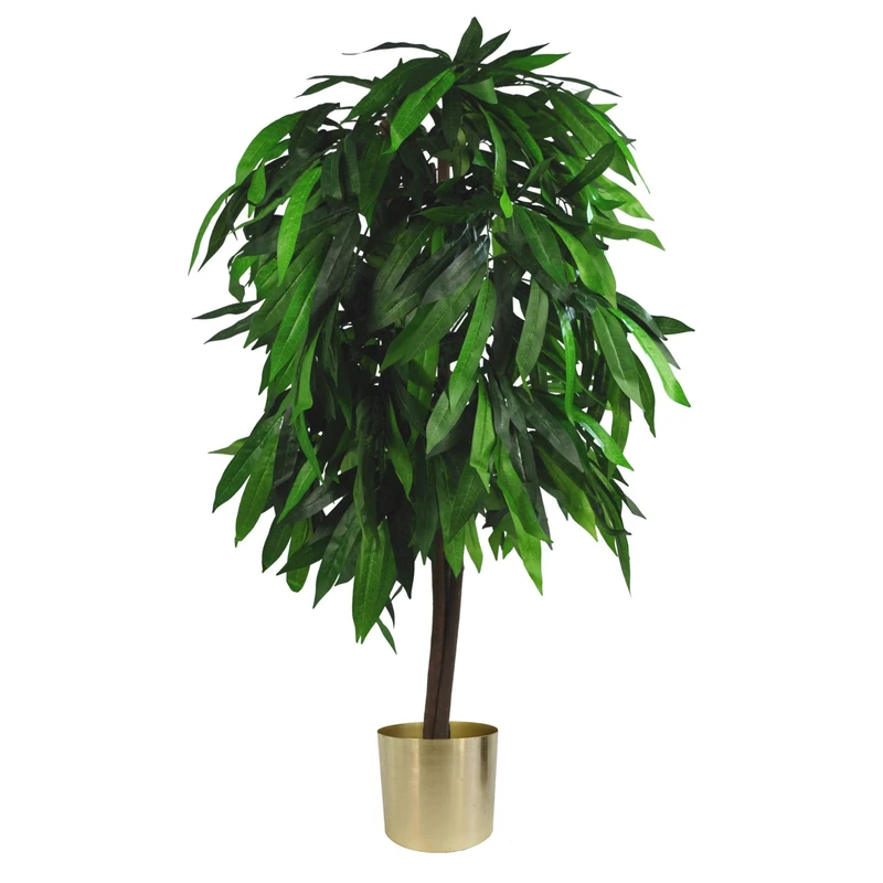 Leaf Design UK Artificial Mango Plant/Tree, Green & Gold, 120cm