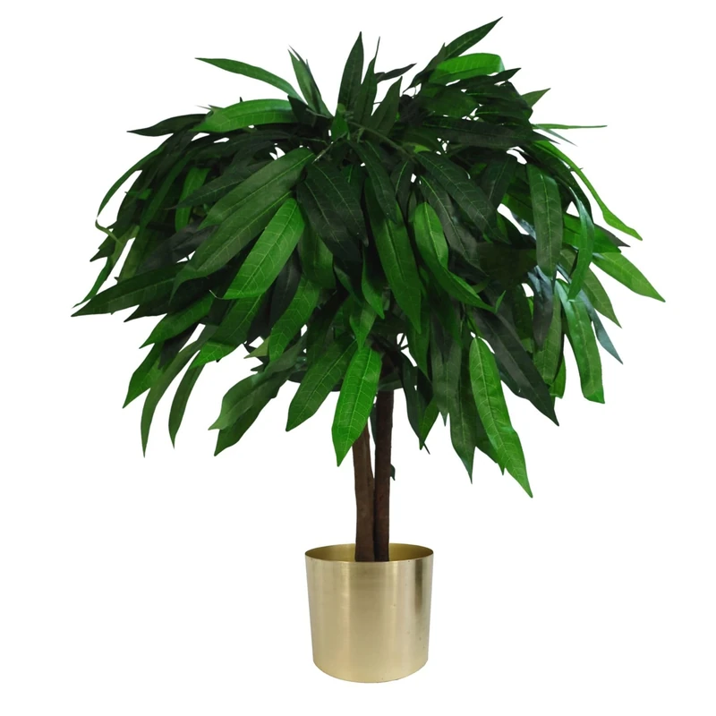 Leaf Design UK Artificial Mango Plant/Tree, Green & Gold, 80cm