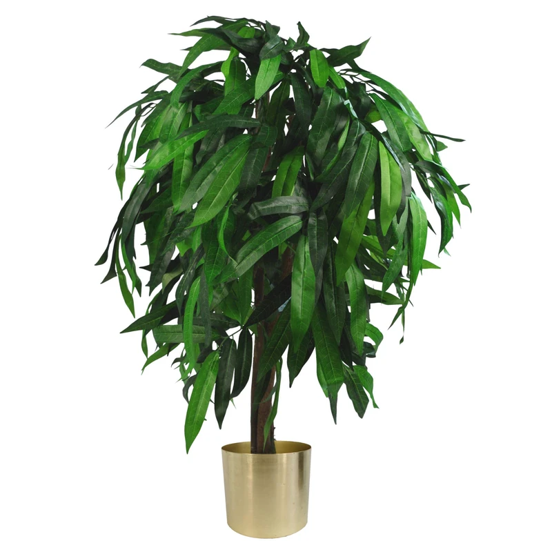 Leaf Design UK Artificial Mango Plant/Tree, Green & Gold, 100cm
