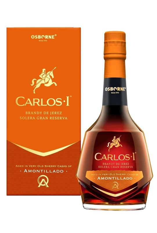 CARLOS I Amontillado Brandy de Jerez Solera Gran Reserva | Made with Grape and Aged in Centuries-Old Casks Hand-Selected from La Honda Amontillado Solera. 40.3% Alcohol Volume - Bottle Size 70cl