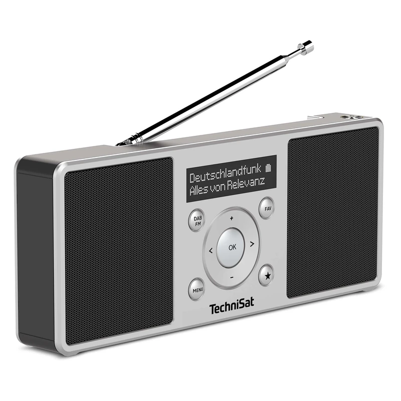 TechniSat DIGITRADIO 1 S - Portable stereo DAB radio with rechargeable battery (DAB+, FM, FM, loudspeaker, headphone jack, favourites memory, OLED display, 2 W RMS) silver/black