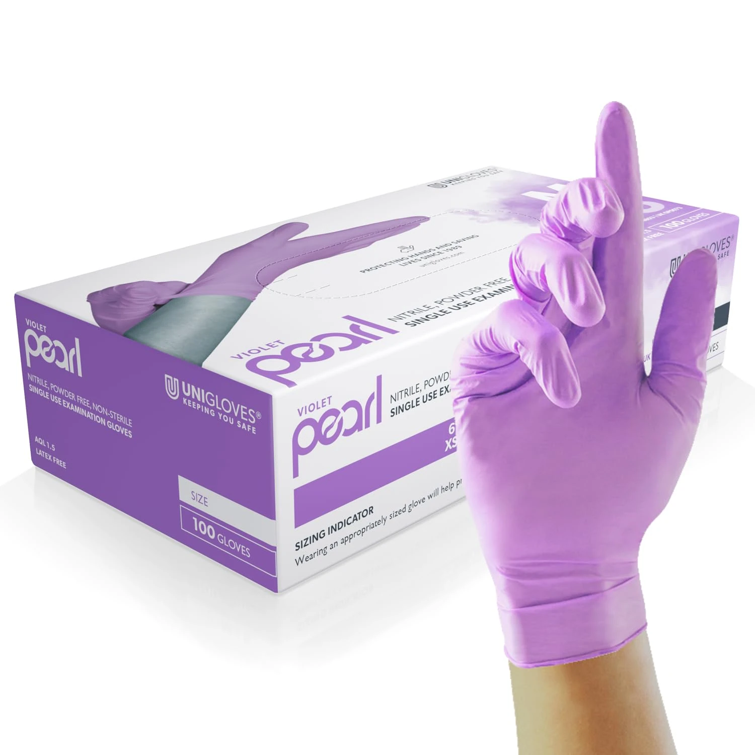 Unigloves Violet Pearl Nitrile Examination Gloves - Multipurpose Powder Free Latex Free Disposable Gloves - Box of 100, Extra Small (GP0071)