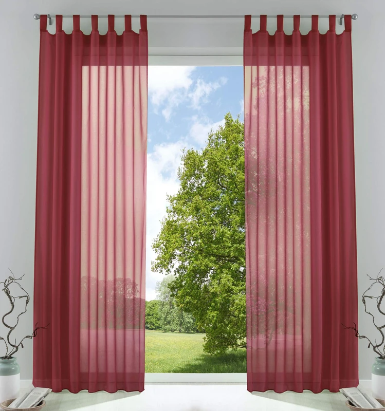 Gardinenbox Pack of 2 Transparent Curtains Set Living Room Voile Tab-Top Curtain with Lead Band Closure, 100% Polyester, Grey, H x W 225 x 140 cm
