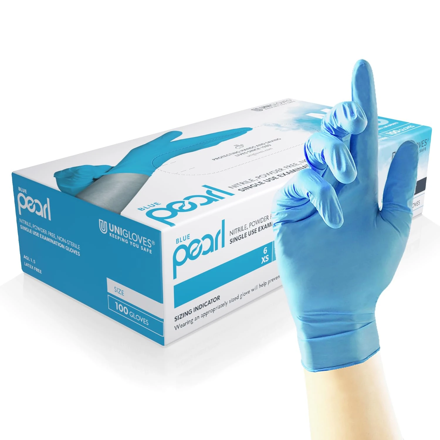 Unigloves Blue Pearl Nitrile Examination Gloves - Multipurpose, Powder Free and Latex Free Disposable Gloves - Box of 100 Gloves, Blue, Extra Small (GP0011)