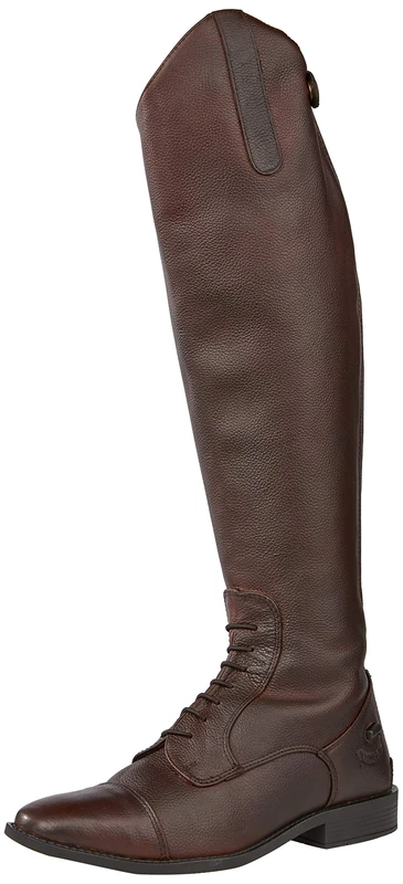 Rhinegold Elite Luxus BROWN LEATHER RIDING BOOTS - Soft Feel Leather, Comfortable Fit, Elasticated Laced Front, Women's Equestrian Boots with Full Length Back Zip, Size 6, EU 39, Calf 1