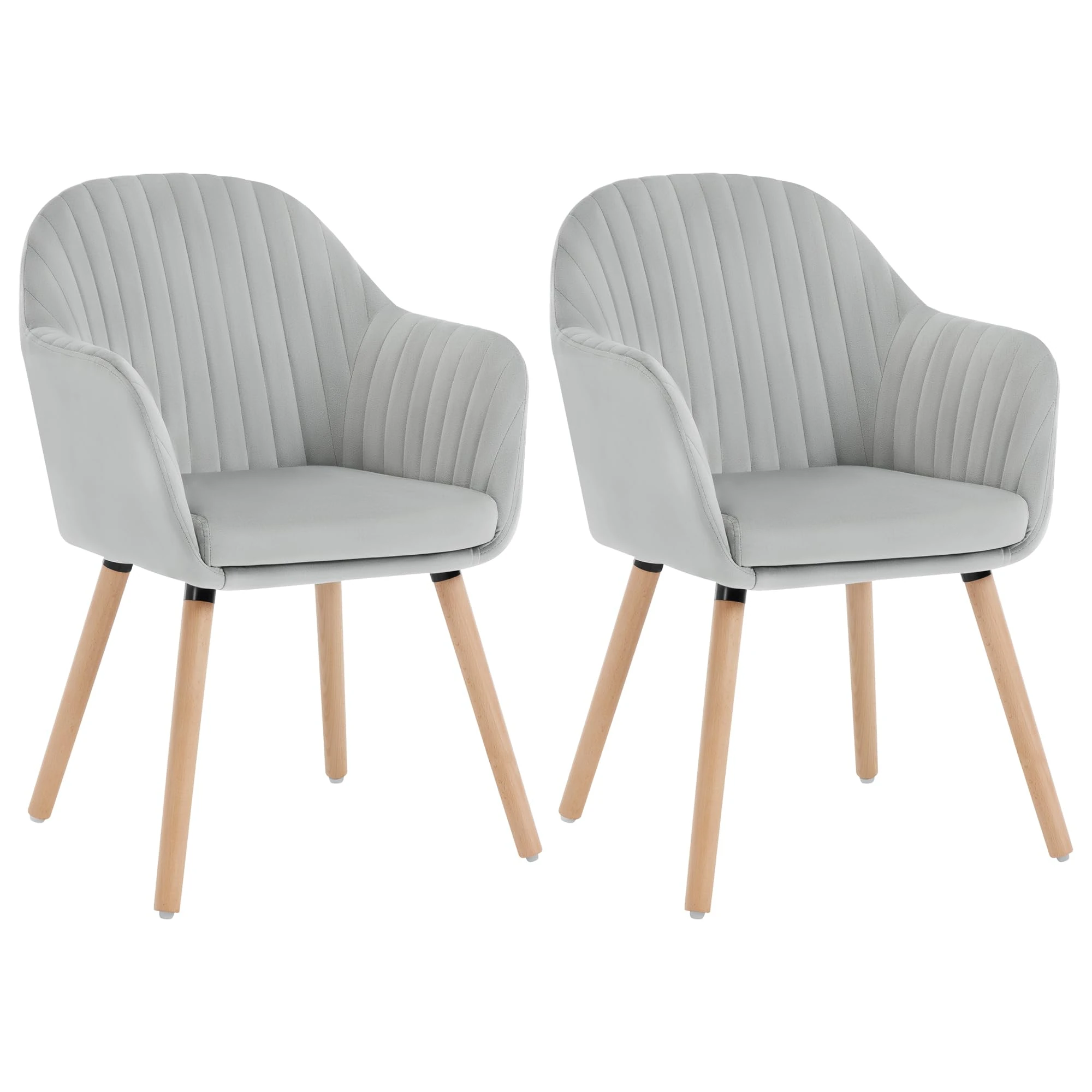 WOLTU Light Grey Kitchen Dining Chairs Set of 2 PCS Upholstered Counter Lounge Living Room Corner Chairs with Arms & Backrest Solid Nature Wood Legs Reception Chairs Velvet Tub Chairs Armchairs