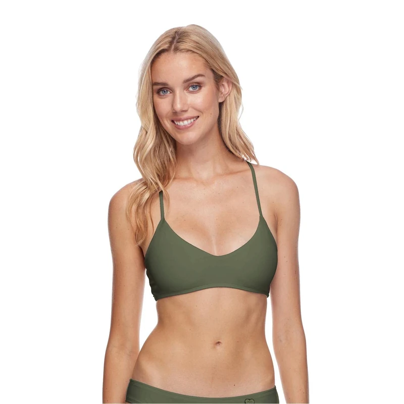 Body Glove Women's Smoothies Alani Solid Strappy Back Halter Bikini Top Swimsuit, Cactus, S