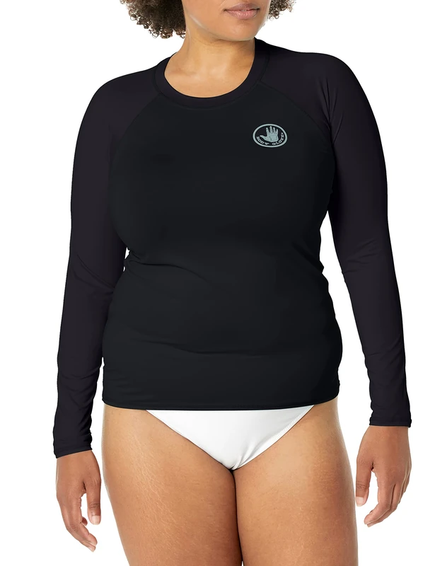 Body Glove Women's Standard Smoothies Sleek Solid Long Sleeve Rashguard with UPF 50+, Smoothies Black, Large