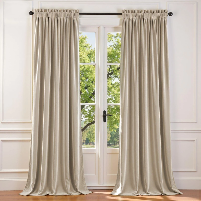Lazzzy Velvet Curtains Beige 108 Inches Extra Long Thermal Insulated Drapes for Living Room Bedroom Heavy Duty Window Treatments Light Reducing Super Soft Luxury Rod Pocket 2 Panels Beige