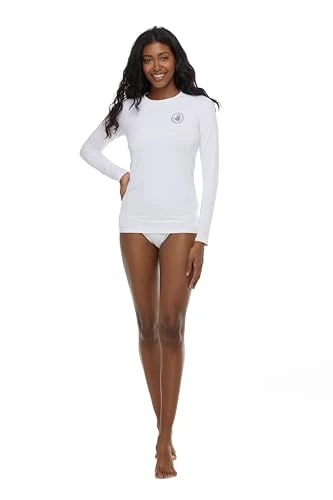Body Glove Women's Sleek Solid Long Sleeve Rashguard with UPF 50+ Rash Guard Shirt, Smoothies Snow, Large