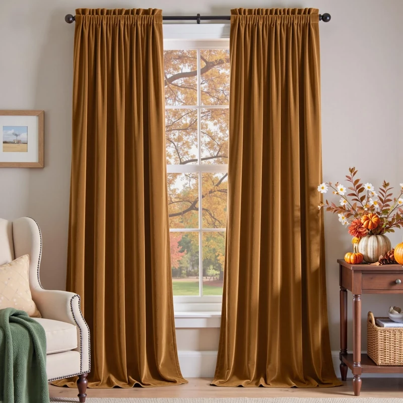 Lazzzy Velvet Blackout Curtains Thermal Insulated Curtains Room Darkening Super Soft Luxury Curtains for Bedroom Rod Pocket Window Drapes for Living Room 2 Panels 52 by 96 Inch Gold Brown