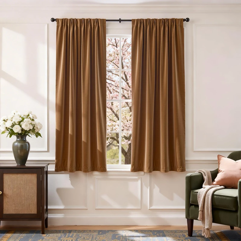 Velvet Curtains Gold Taupe 63" Thermal Insulated Home Decor Super Soft Luxury Drapes for Bedroom Rod Pocket Room Darkening Window Curtain for Living Room 2 Panels 52 by 63 Inch