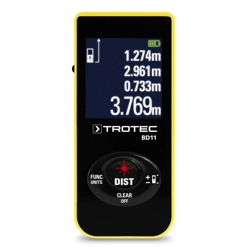 TROTEC Laser Rangefinder BD11 Rugged Housing, IP54, with Automatic Shut-off, Measuring Distances, Surfaces and Volumes