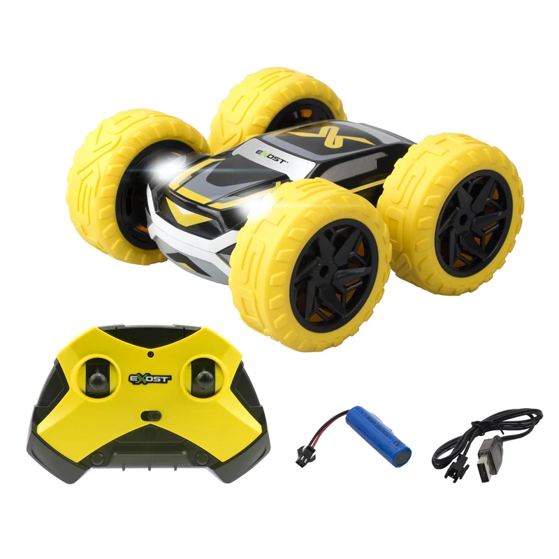 Silverlit - Exost 360 Cross Remote Control Car Yellow - Rechargeable Battery - 2-Sided 360° Driving + LED Headlights - Speed: 12km/h - Toy for Children from 5 Years - 54760